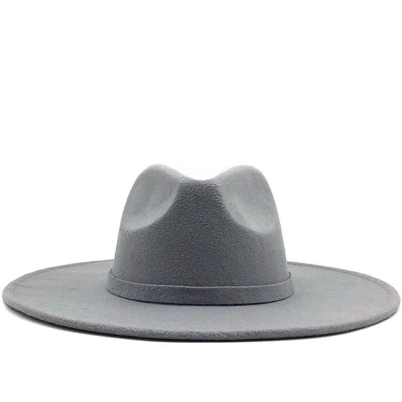 Дамски фетровая шапка с широка периферия, однотонная вълнена фетровая шапка за мъже, есенно-зимна панама, сиво джаз шапка Хазарт . ' - ' . 0