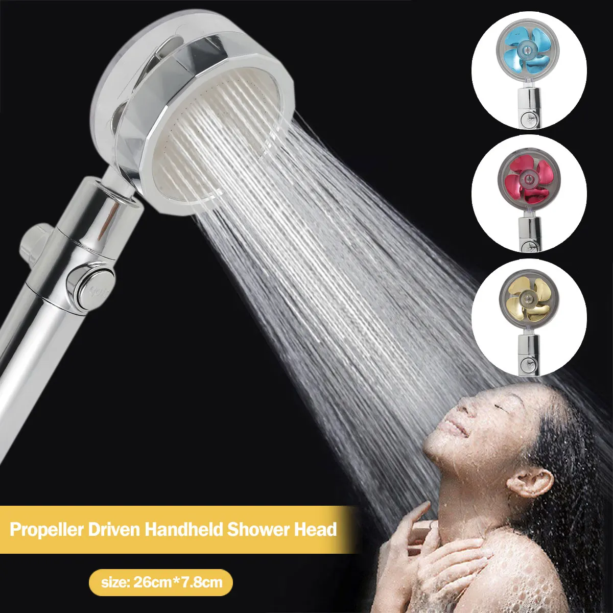 Водосберегающая накрайник за душ с пропеллерным задвижване, турбовентиляторная накрайник за душ, ръчна дюза за душ с високо налягане, подвижна дюза . ' - ' . 0