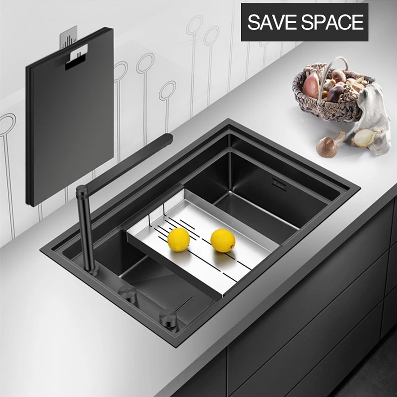 Кухненска мивка от неръждаема стомана ASRAS 304 Нанометровая двойна скрита кутията с дебелина 4 мм, ръчна работа, единична кухня с голям размер . ' - ' . 0