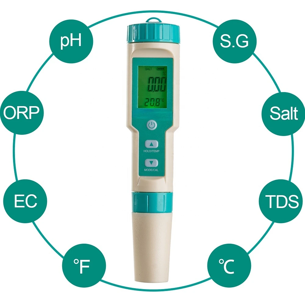 Китайски фабрично тестер за pH на водата дръжка м ORP 7 в 1 tds / ео / солена / orp измерване на температура, тестер . ' - ' . 0