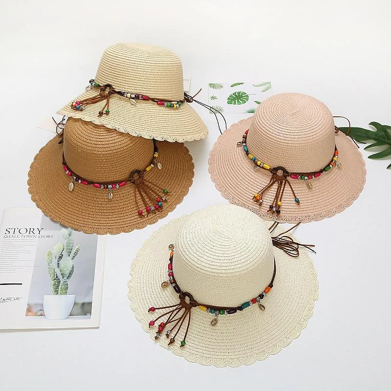 Дамски плетени шапки, Пролетни и летни Слънчеви шапки сламени шапки Малки пресни слънчеви шапки с регулируеми пътни широкополыми плажни шапки . ' - ' . 0