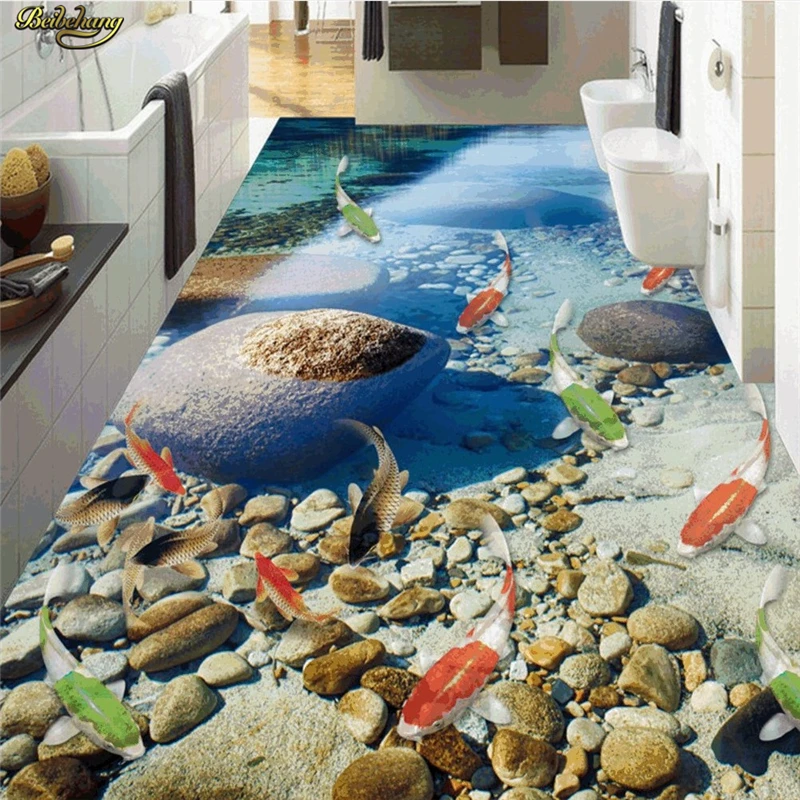 beibehang Обичай на пода, за нанасяне на подови бои с висока разделителна способност, естествен паркет от езерото девет риби, 3D, дебел PVC устойчив на абразия . ' - ' . 1