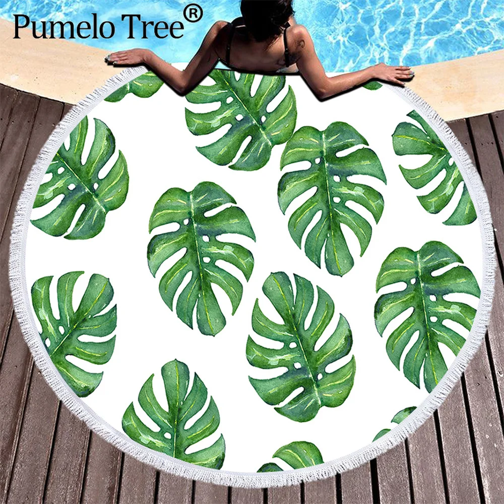Плажни кърпи с принтом тропически листа и цветове, голямо кръгло плажна кърпа от микрофибър за всекидневната, Начало декор, кърпи за баня в стил Бохо . ' - ' . 1