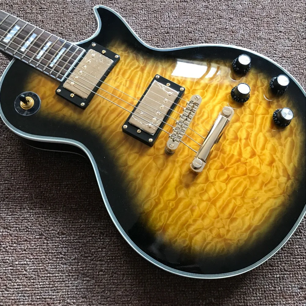 Изработена по поръчка Златна електрическа китара, аксесоари Ръчна работа 6 струни, направени по поръчка на китара корпус от махагон Огнения връх . ' - ' . 1