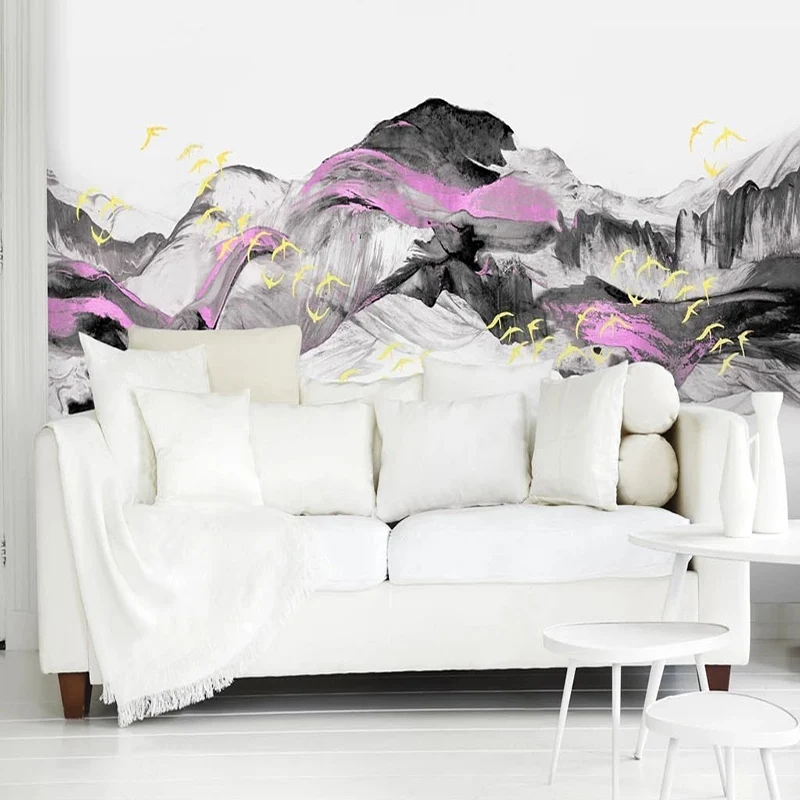 Потребителски стенни тапети 3D Абстрактен тъмен пейзаж в китайски стил Художествена линия Фреска, Всекидневна с телевизор, Диван Спалня Papel De Parede . ' - ' . 2