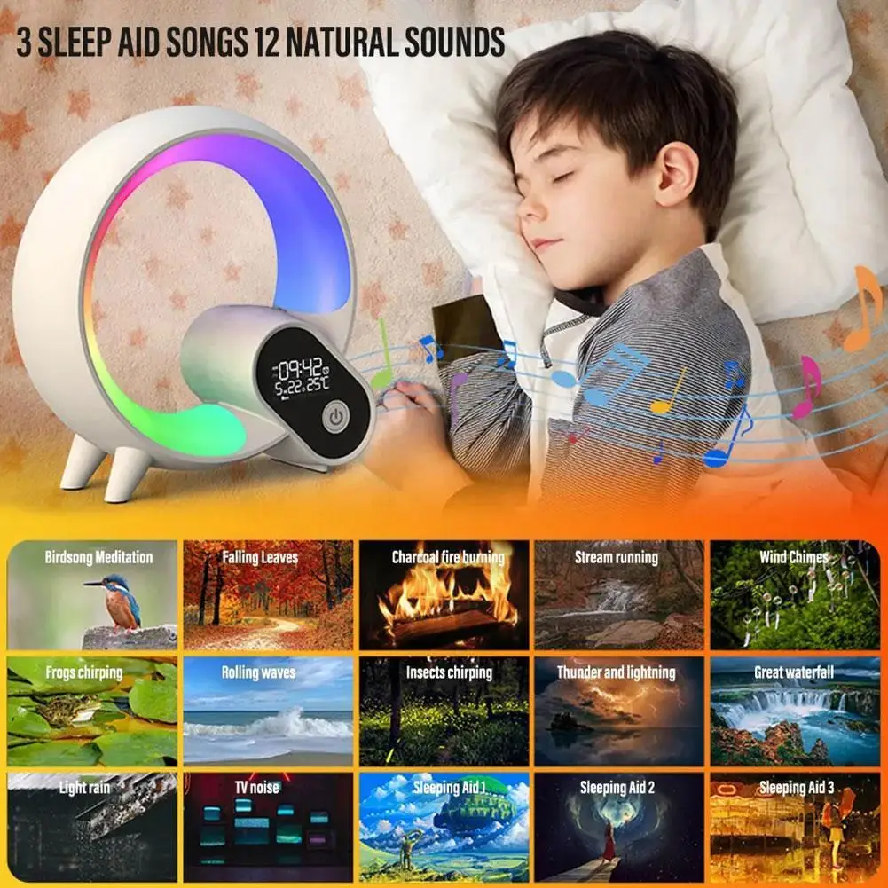 Многофункционална Bluetooth Говорители, Светлина за събуждане, Аларма за Спални, нощна светлина, Температура, Бял Цифров Часовник, Възпроизвеждане на шум, Дисплей N6H6 . ' - ' . 2
