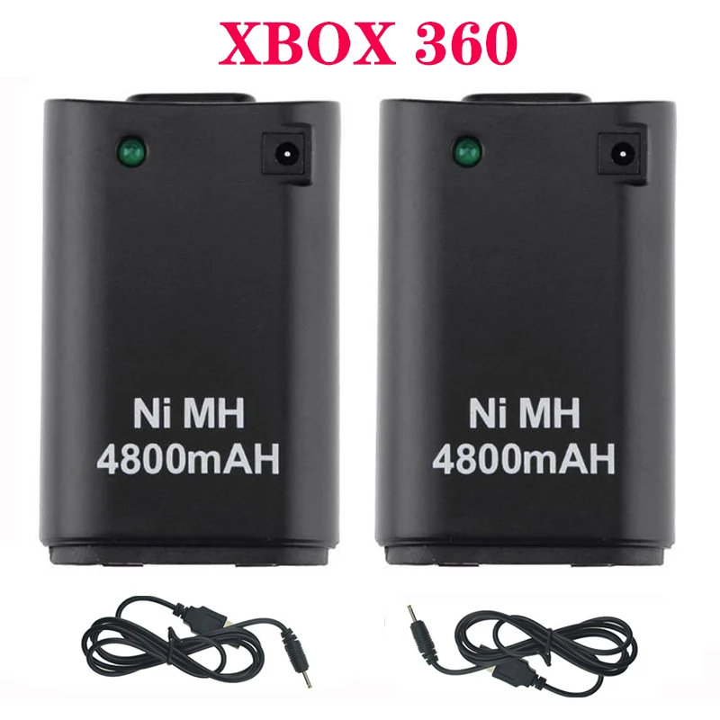 2 бр., акумулаторна батерия с капацитет 4800 mah, черно/бяло за безжичен гейминг контролер за Xbox 360, gamepads с USB кабел за зареждане . ' - ' . 2