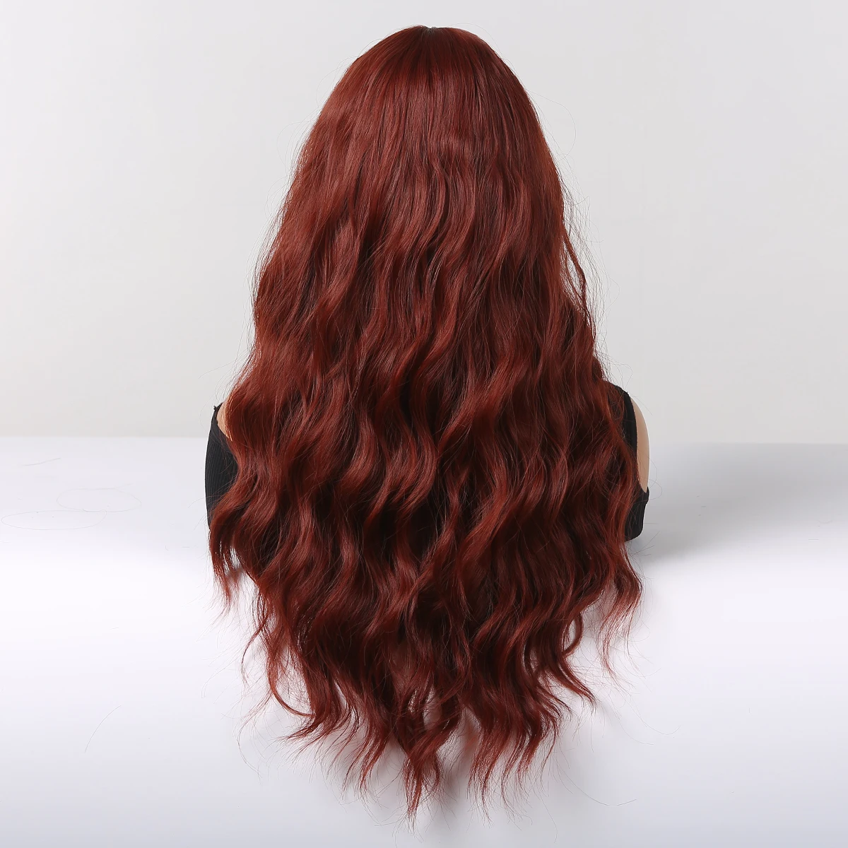 Червени дълги къдрави перуки, направени от синтетични косми, за жени, вино-червено перука от естествена вълна с бретон, топлоустойчива перуки за cosplay, вечерни перуки за коса . ' - ' . 4