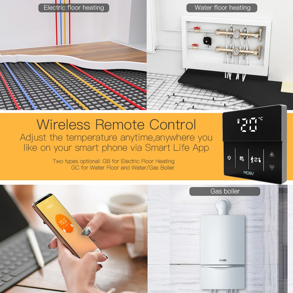 Умен термостат Moes WiFi, газов котел, вода, електрически контролер за подгряване на пода, Регулируема по цвета на логото, Sasha Smart App Control . ' - ' . 4