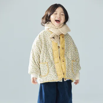 2022 Нови сладки зимни топли палта за момичета с цветя модел, корейската вельветовая яке с памучна подплата от смесени-памук, с цветен модел