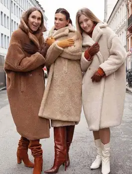 2023 в Есенно-зимната свободна кожа цели палто от изкуствена кожа за жени на средна дължина, ветровка от вълна агнешко месо