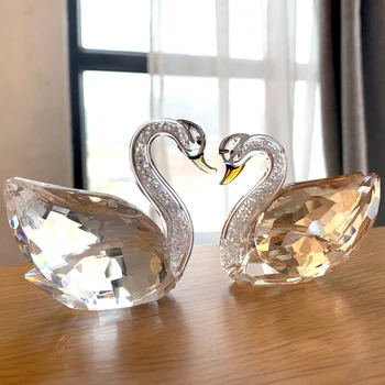3 цвята Голяма статуетка лебед от кристално стъкло, колекция диамантени прес-папие маше във формата на лебед, украса за масата, сватбена декорация, подаръци