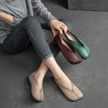 GKTINOO/дамски обувки на равна подметка; новост 2023 г.; есен ежедневното рокля ръчна изработка на задържани стил с кръгла пръсти; мека удобни дамски обувки за отдих;
