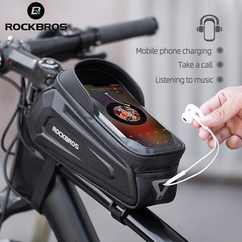 ROCKBROS Велосипедна Чанта Непромокаемая Велосипедна Чанта с 6,8 Инчов Сензорен екран Велосипедна чанта с твърда Черупка 1.7 Л МТБ Велосипедна Рамка на Предната Горна Тръба Чанта За Телефон