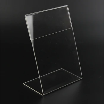 Акрилни Т1.3mm прозрачен вертикален L-образна пластмасова маса знак Цена на Етикета багажник за изложбата на стоки хартиени рекламни поставки за картички 20pcs