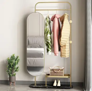 Въртящо се огледало по цялата дължина от пода до пода, богат на функции закачалка за дрехи, вграден мраморно домашното огледало за преобличане