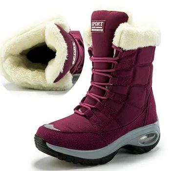Дамски обувки големи размери на платформата, висококачествени топли зимни ботуши на равна подметка, водоустойчива удобна утепленная зимни обувки за жени