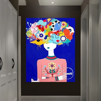 Декоративен елемент спални детски подарък cartoony стенен плакат ръчно рисувани с маслени бои Гореща продажба платно Дама стенни картина на изкуството