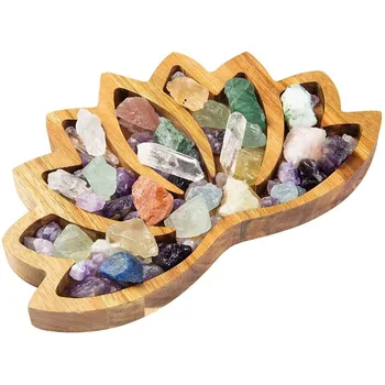 Дървена тава Дървена кристална камък Тава във формата на лотос Дисплей кутия за съхранение на Дървена маса за съхранение на бижута в ковчег за бижута