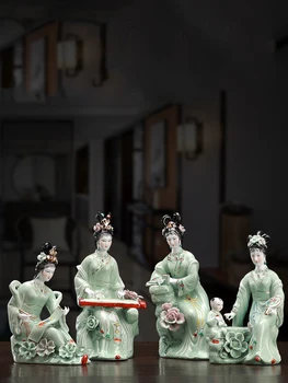 Китайски класически дамски керамични скулптура Цзиндэчжэнь, украса за дома, хол, работен плот, занаяти, библиотеката, статуетки за магазин, декориране
