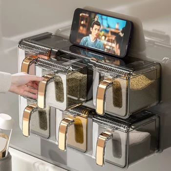 Кухненски кутия за подправки, организация за съхранение на подправки, комбиниран набор от битови кутии, стенен контейнер за сол MSG, подправки