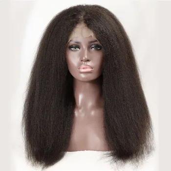 Къдрава директни дантелени предни перуки, изработени от човешка коса U-образна част Вирджински бразилски коса с предна завързана с перука на косата за черни жени