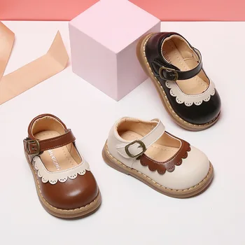 Нова Демисезонная Детски Кожени обувки за момичета, Ежедневни обувки, Детски Градинска обувки, за разходки С Цветен Кант, Детски Маратонки F05274