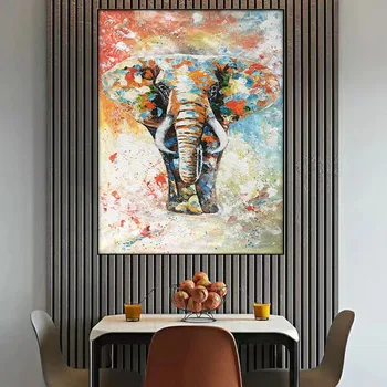 Огромна офис стенни картини, ръчно рисувани, абстрактна живопис с маслени бои върху платно, голямо животно, слон, вътрешна украса, живопис за всекидневна декор