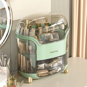 Органайзер за съхранение на козметика Голяма козметична Пластмасов капак с голямо чекмедже Прозрачна кутия Вместимостта на работния плот Прахоустойчив грим