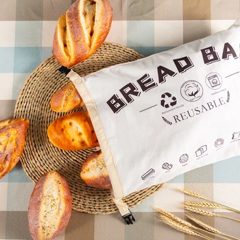 Памук торба за хляб от хранително-TPU с цип за многократна употреба чанта за неща Кухненски чанта за хранене