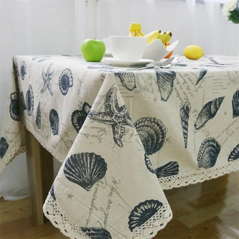 Памучен бельо покривка с шарени морски звезди и раковини, моющаяся покривка за масата за хранене, защитно покритие за маса, украса на дома