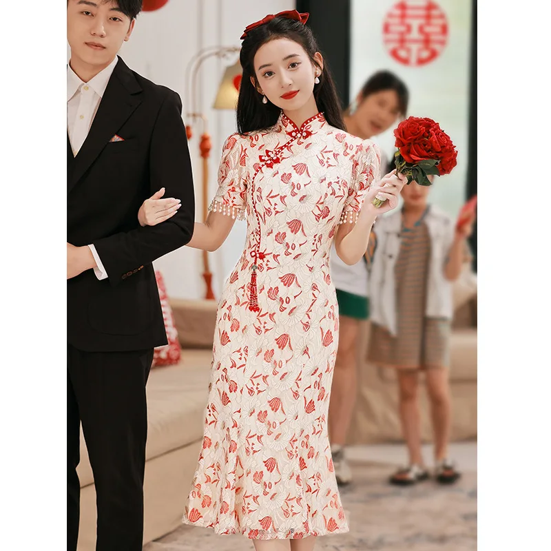 Yourqipao 2023 Нов Китай-Шик Чонсам За Млади Момичета, Къса Червена Китайската Традиционна Облекло, облекло за Сватбеното парти, Женски Vestido . ' - ' . 1