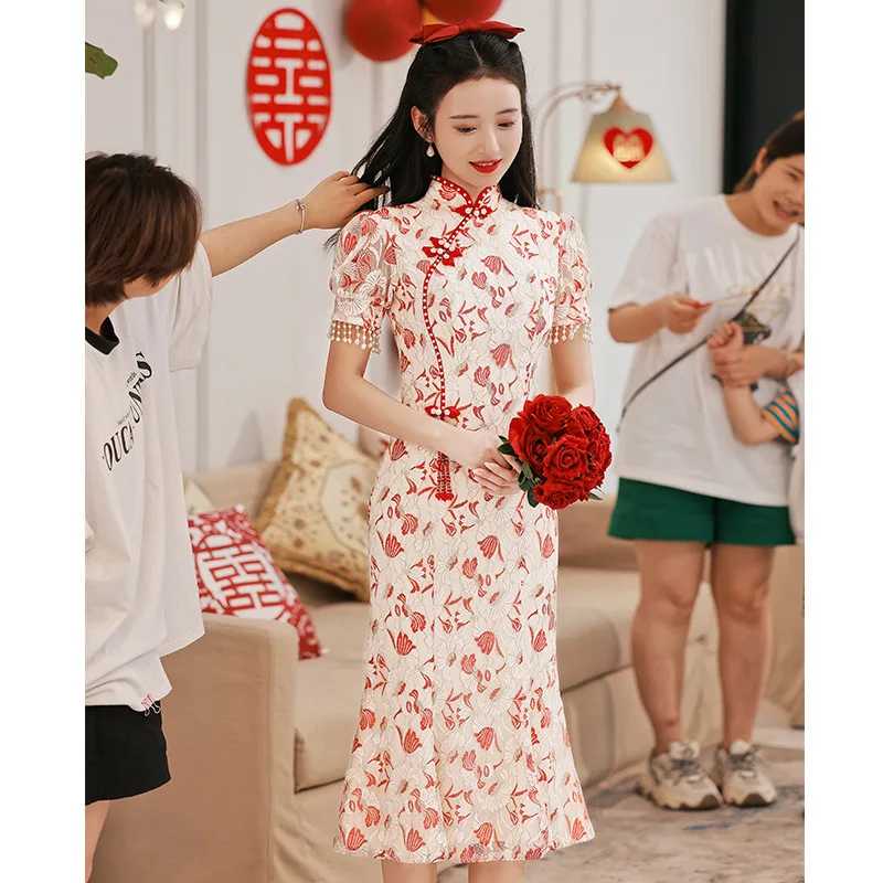 Yourqipao 2023 Нов Китай-Шик Чонсам За Млади Момичета, Къса Червена Китайската Традиционна Облекло, облекло за Сватбеното парти, Женски Vestido . ' - ' . 4